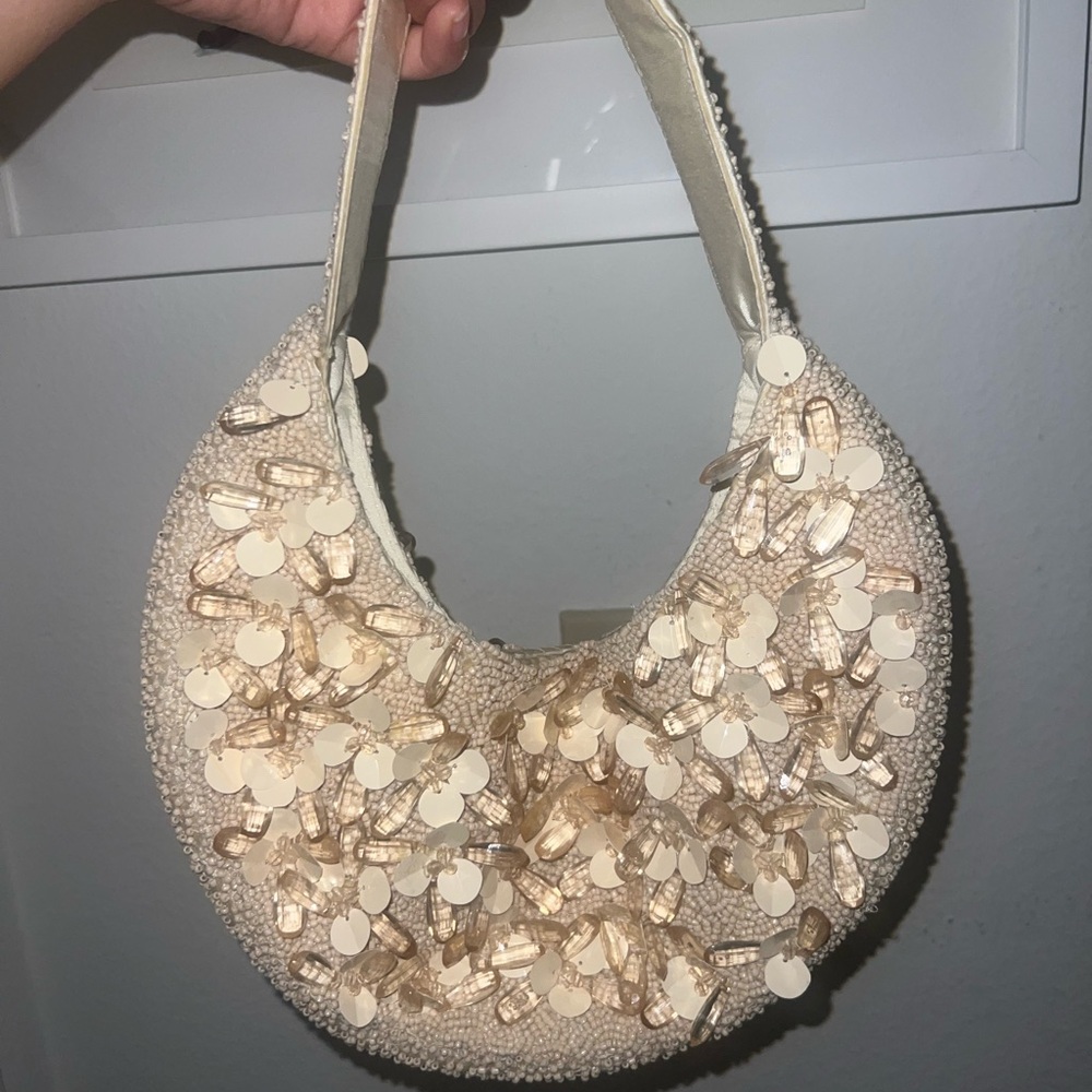 Elegant Cream Beaded Women's Bag